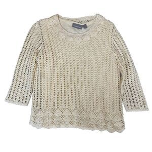 Croft & Barrow Women's Shirt Medium Butter Yellow Crochet Lined Cottagecore Boho